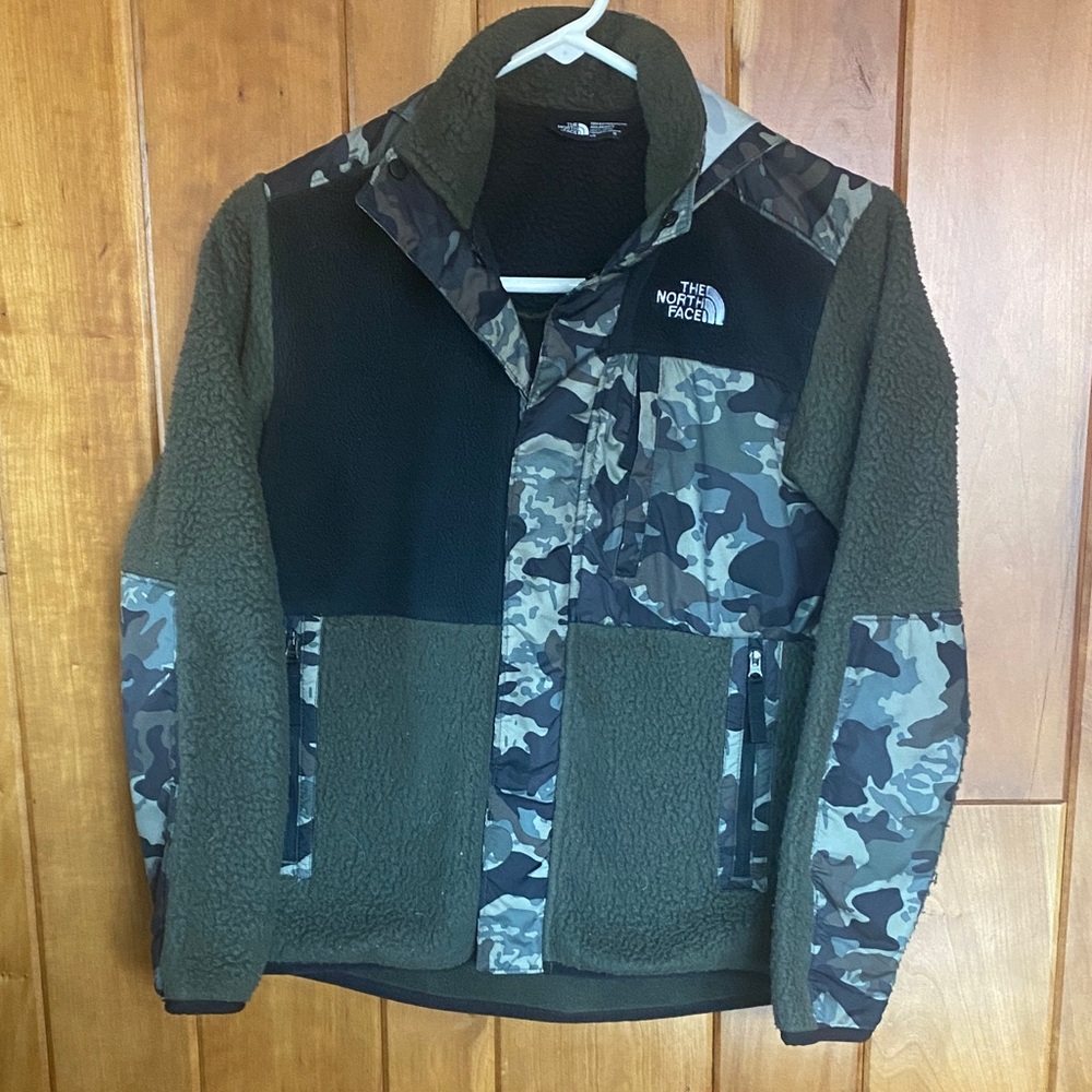 The North Face Green and Black Camo Fleece Jacket